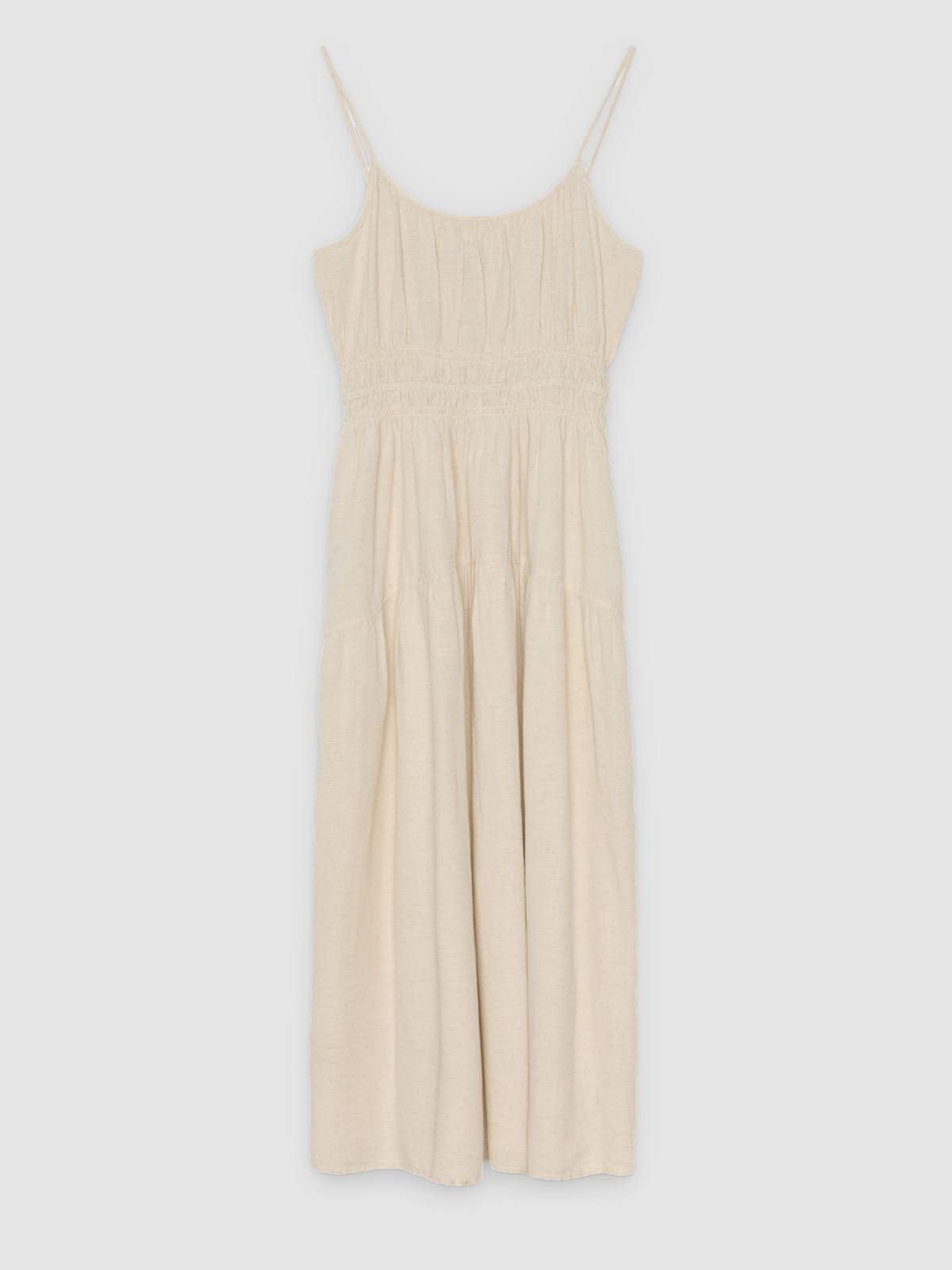 %Pto% Vestido midi tirantes fruncido vuelo blanco roto vista frontal