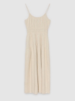 %Pto% Vestido midi de alças franzido com saia rodada off white vista frontal