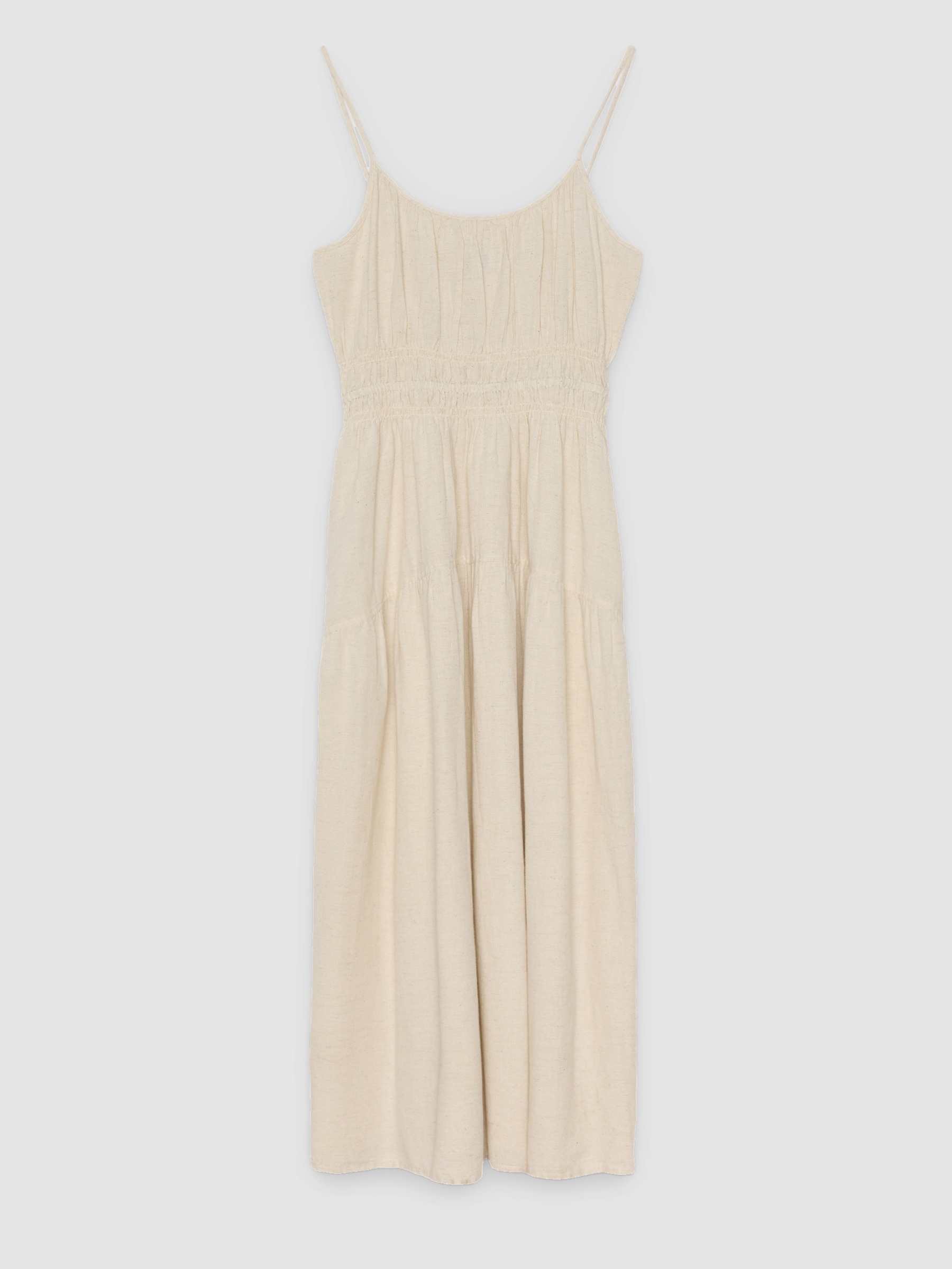 Midi dress with straps ruched flared off white middle front view
