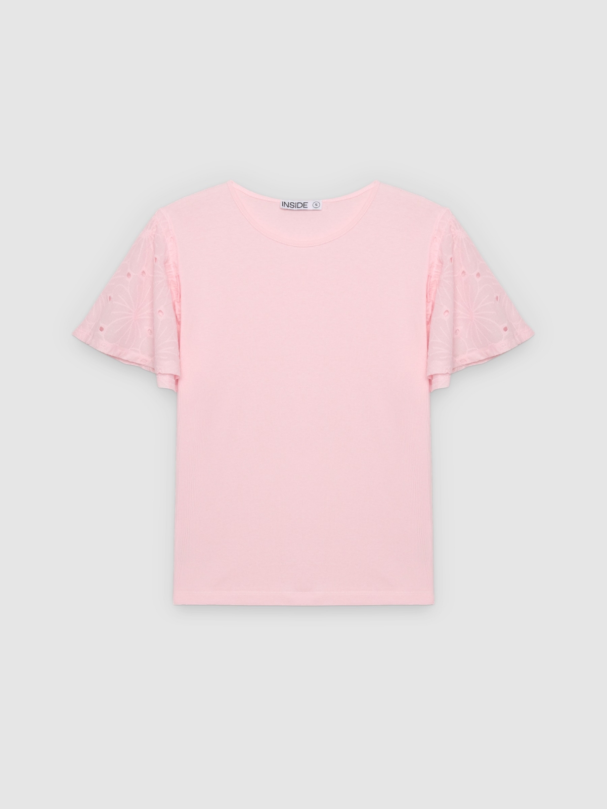 %Pto% Swiss embroidered cotton T-shirt light pink front view