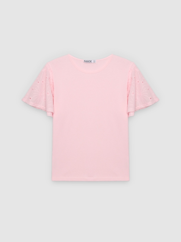  Swiss embroidered cotton T-shirt light pink front view