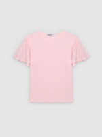 %Pto% Camiseta de algodão com bordado suíço rosa claro vista frontal