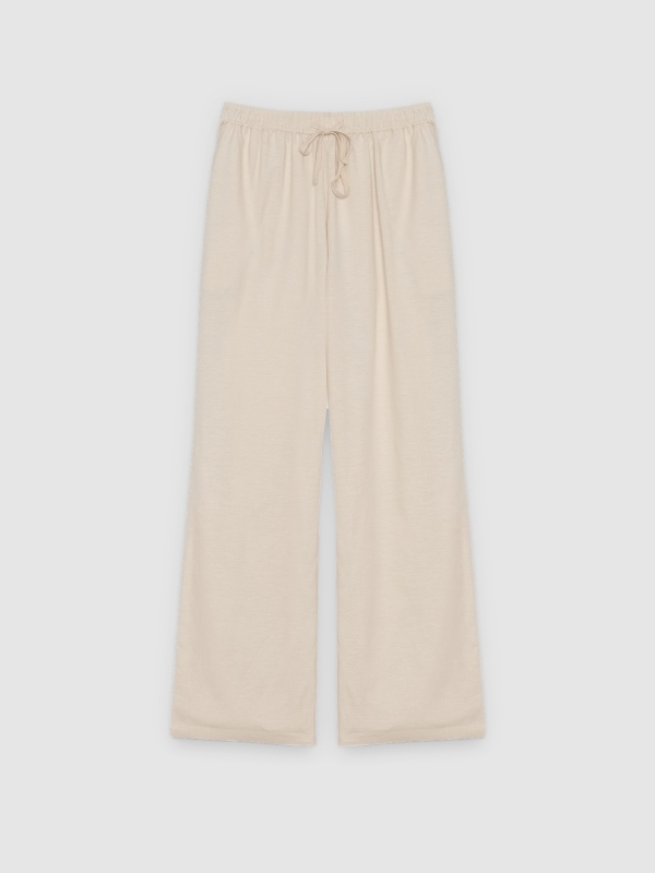  Pantalón lino fluido tiro alto beige vista frontal