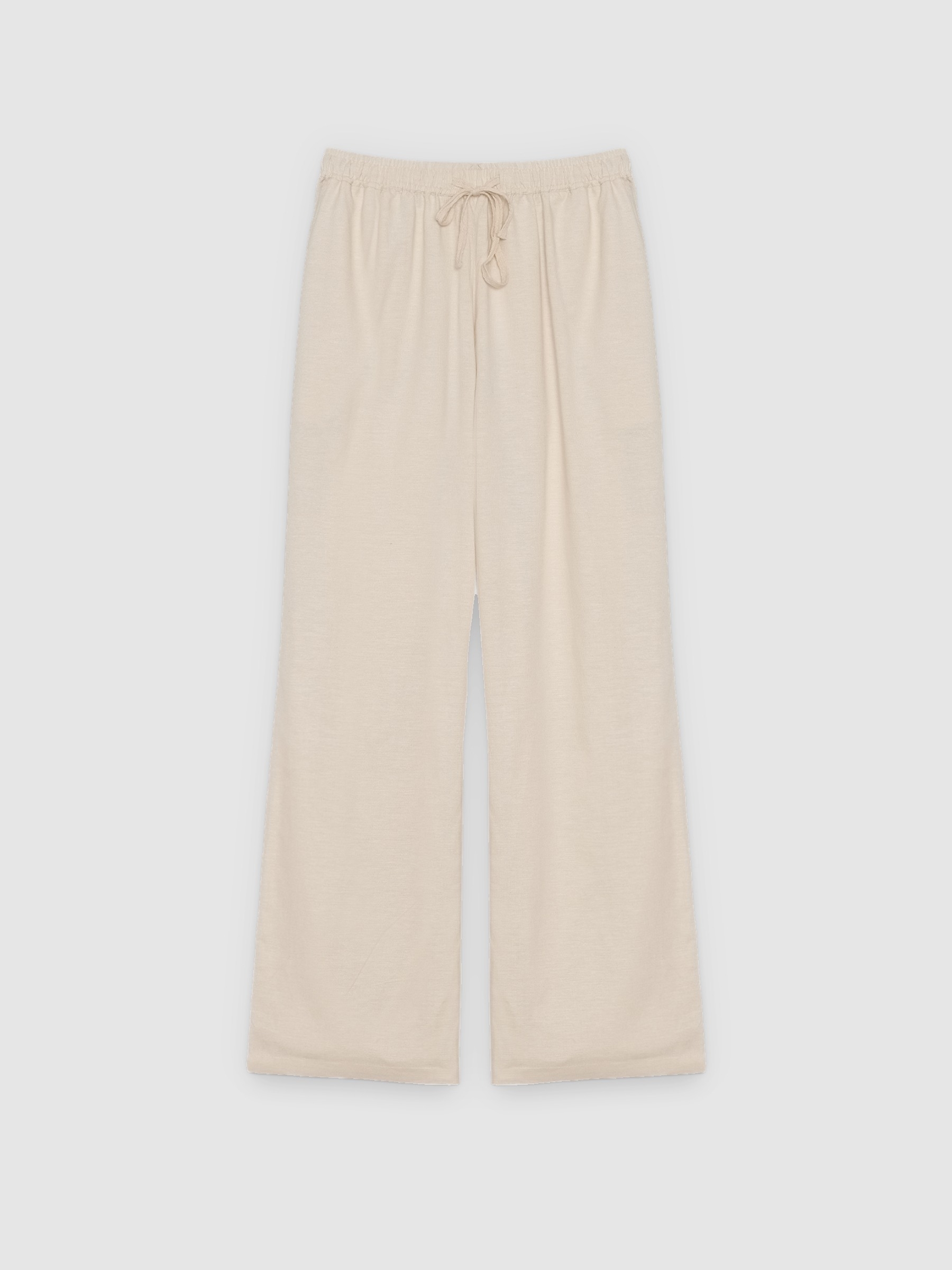Pantalón lino fluido tiro alto beige vista general frontal