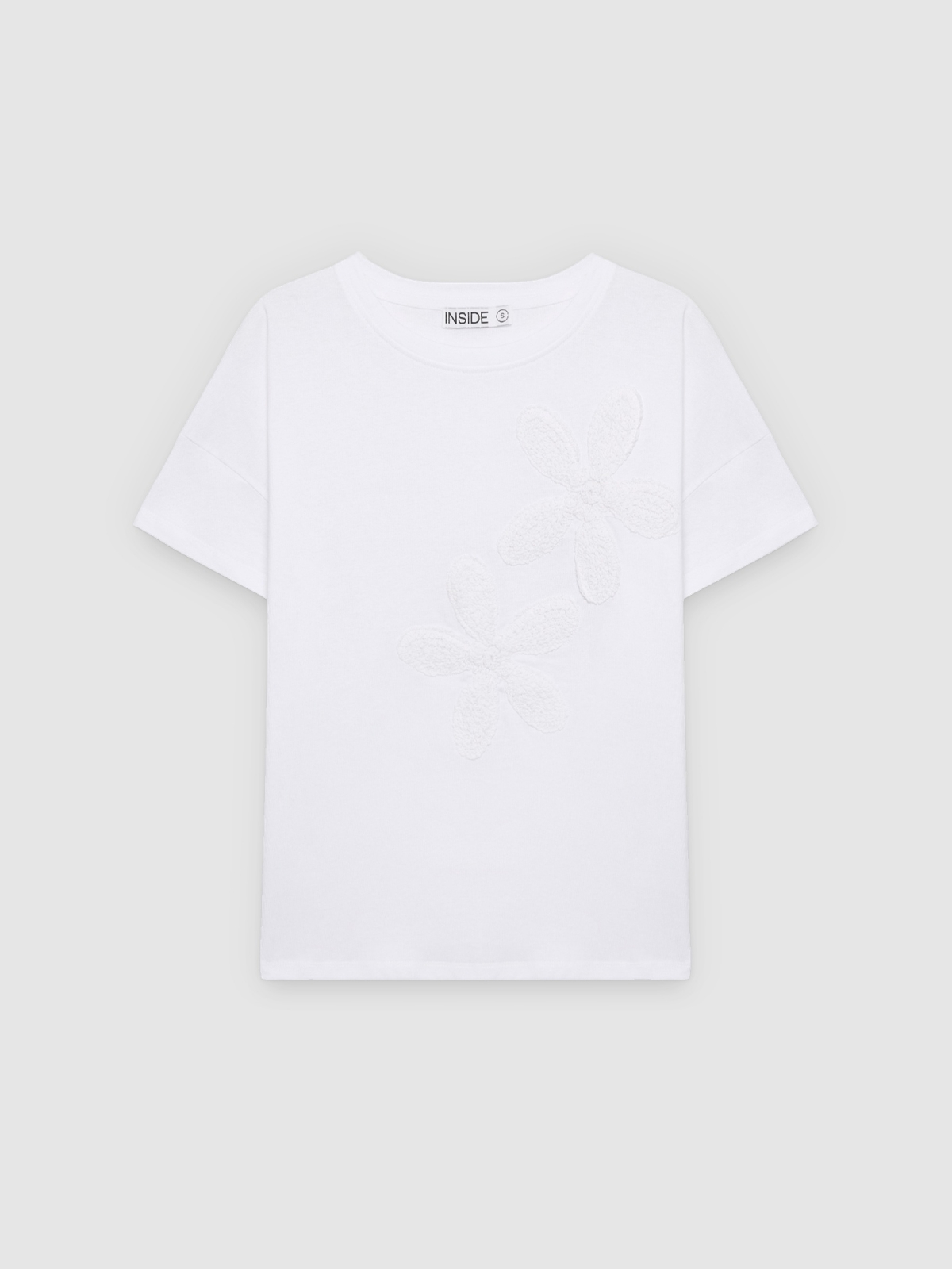 %Pto% Embroidered flower T-shirt white front view