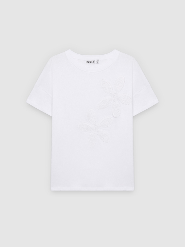 %Pto% Camiseta flores bordado blanco vista frontal