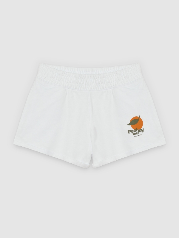 %Pto% Short estampado gráfico de felpa branco vista frontal
