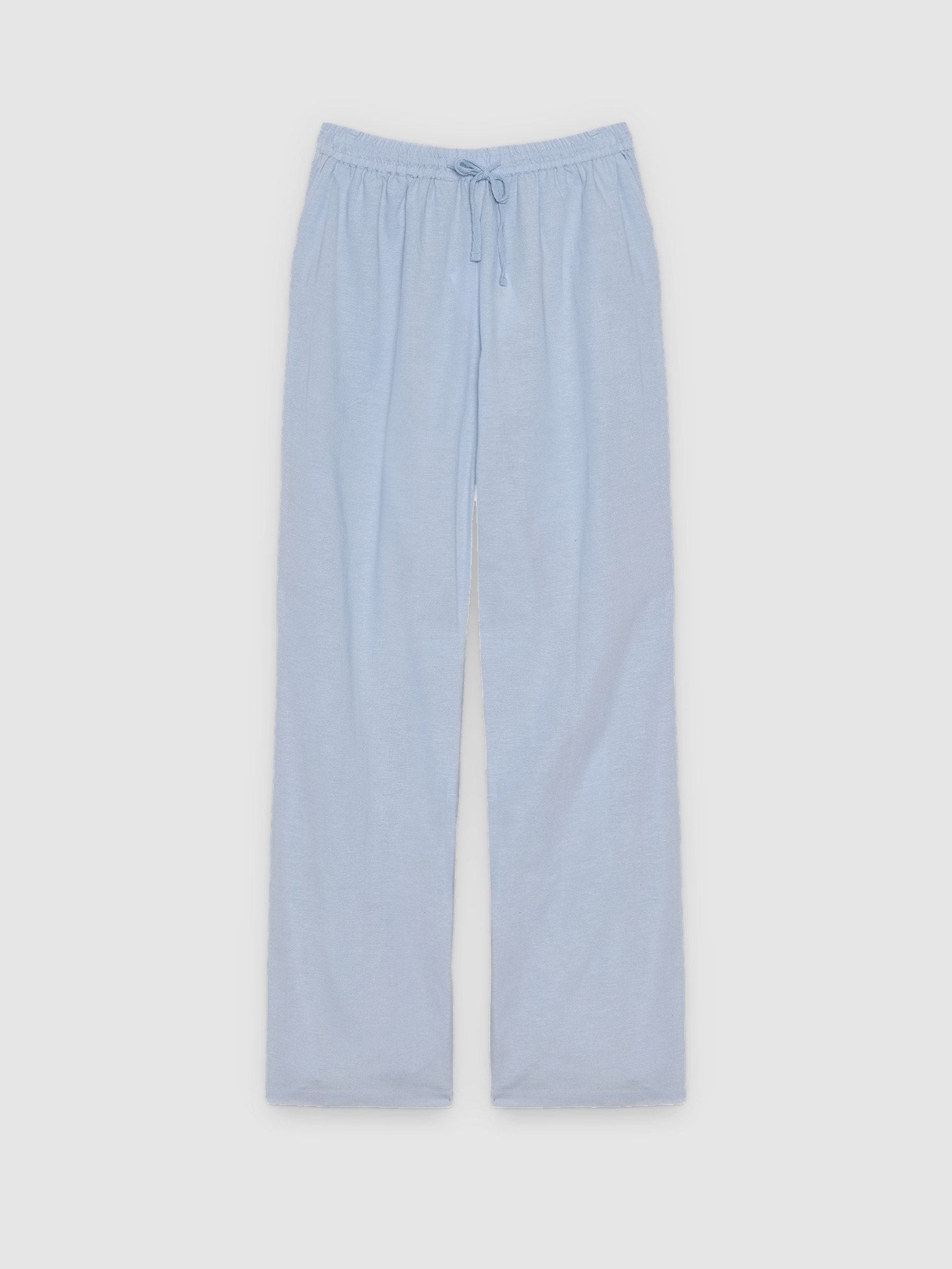 Pantalón lino fluido tiro alto azul claro vista general frontal