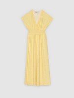 %Pto% Vestido midi floral com lastex amarelo vista frontal
