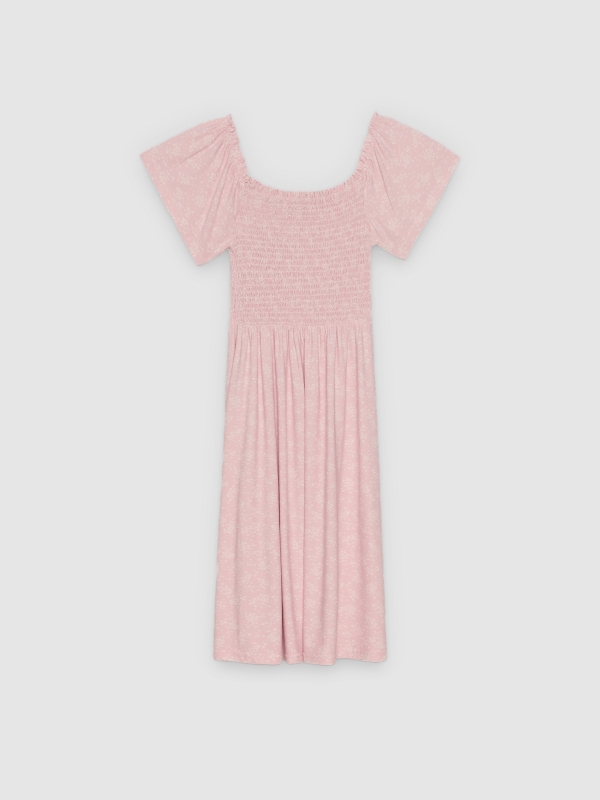 %Pto% Vestido nido de abeja flores rosa claro vista frontal