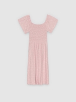 %Pto% Vestido ninho de abelha flores rosa claro vista frontal