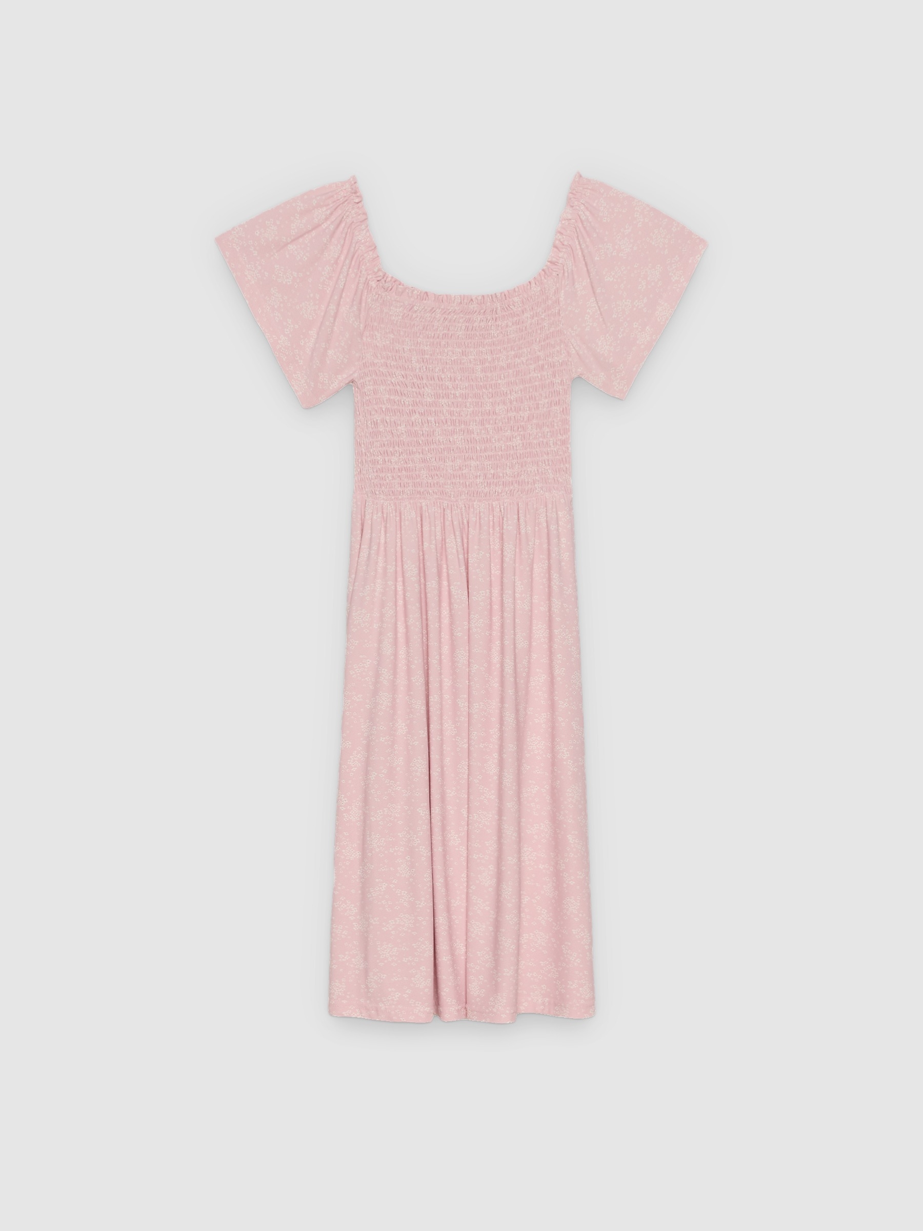 Vestido ninho de abelha flores rosa claro vista meia frontal