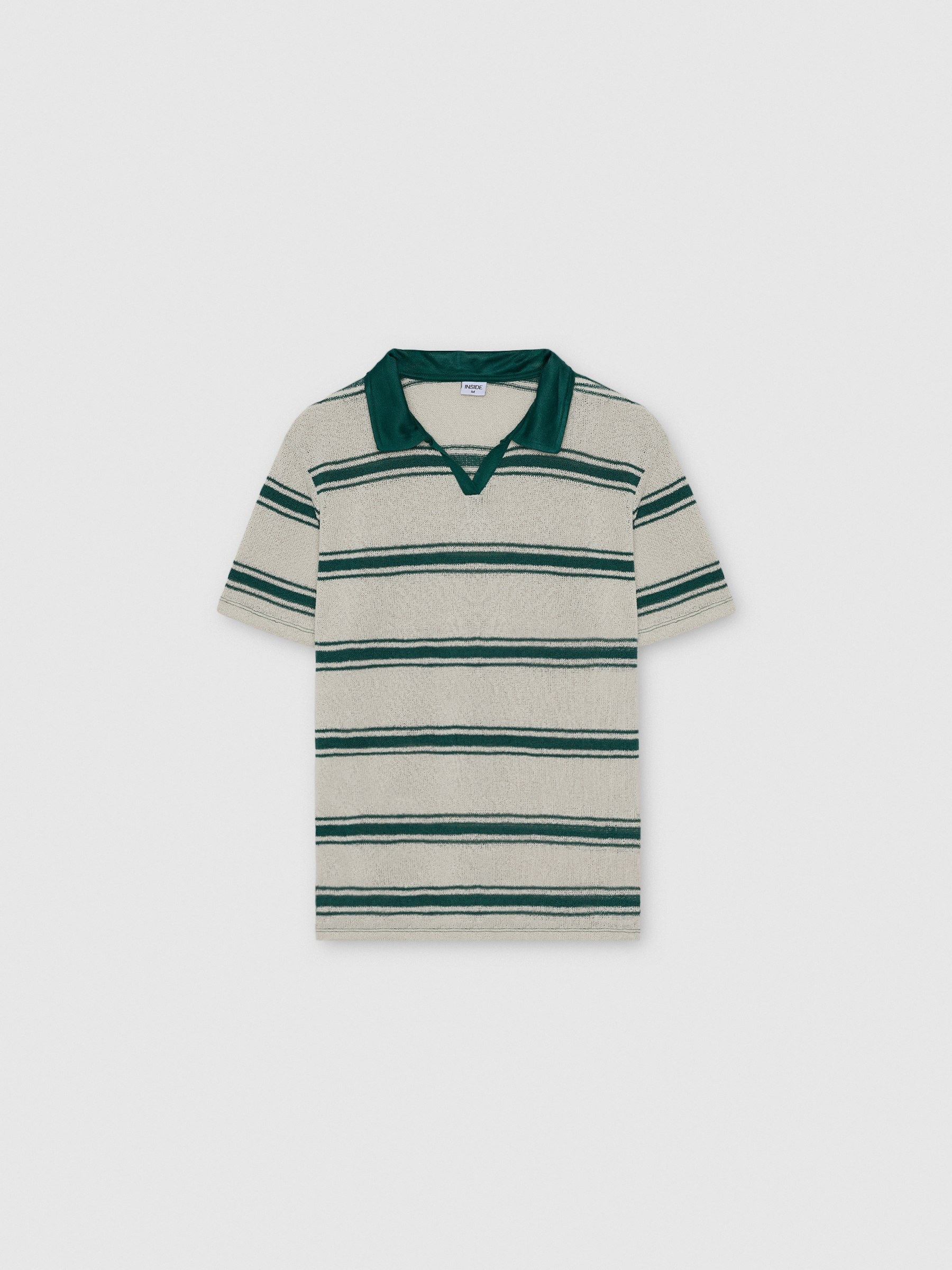  Striped polo buttons light green front view