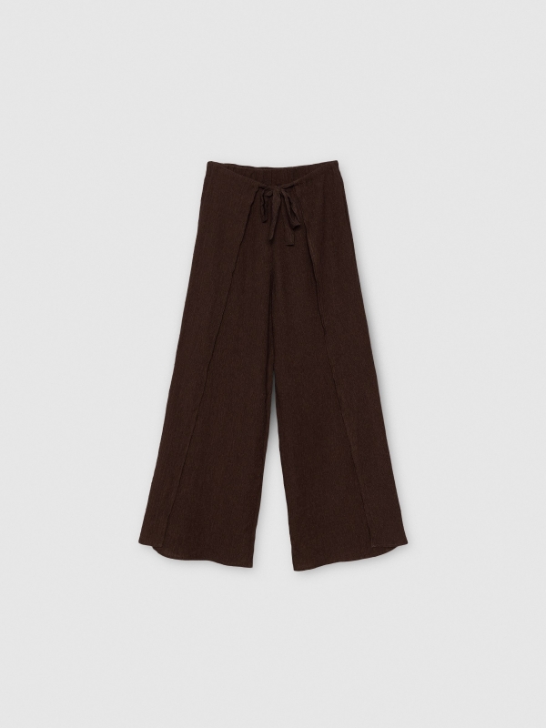  Fluid wide-leg pants with a bow brown front view
