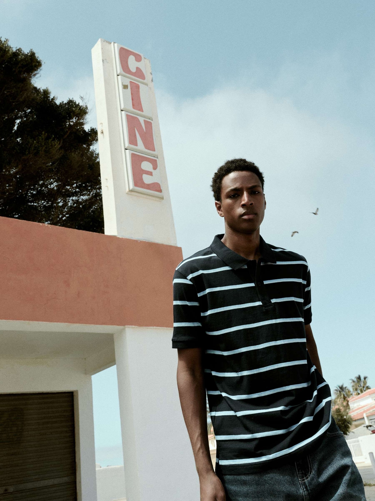 %New% Contrast striped polo navy