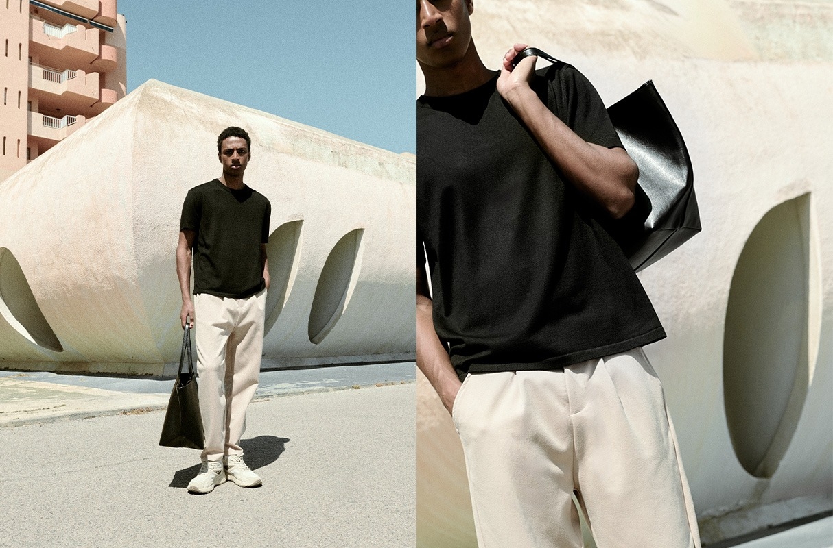 Shopper bag canvas leather effect black front view