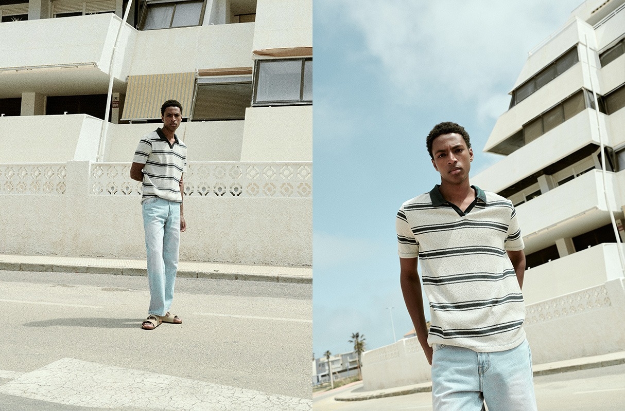 %Pto% Polo listrado com botões verde claro vista frontal