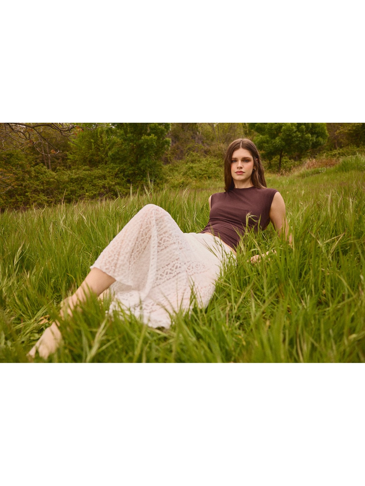 %NewExtra% Falda midi de encaje evasé blanco