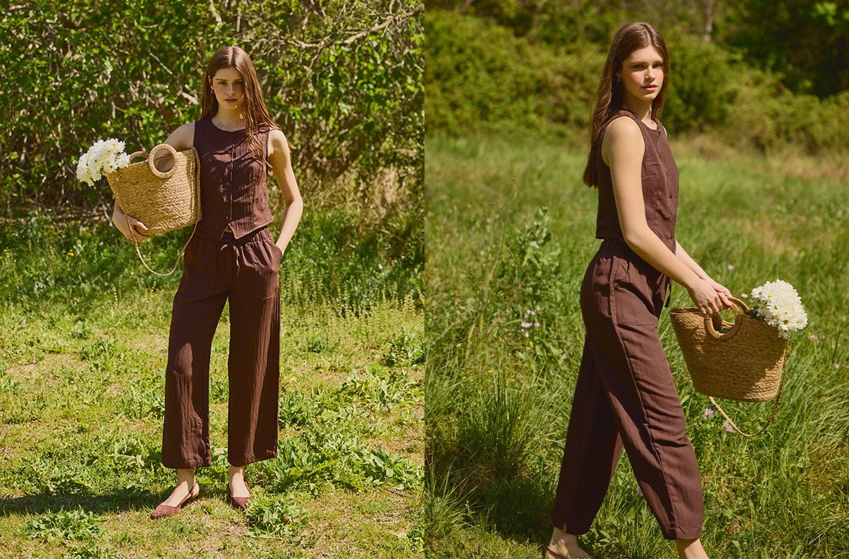  jogger pants with ties chocolate front view