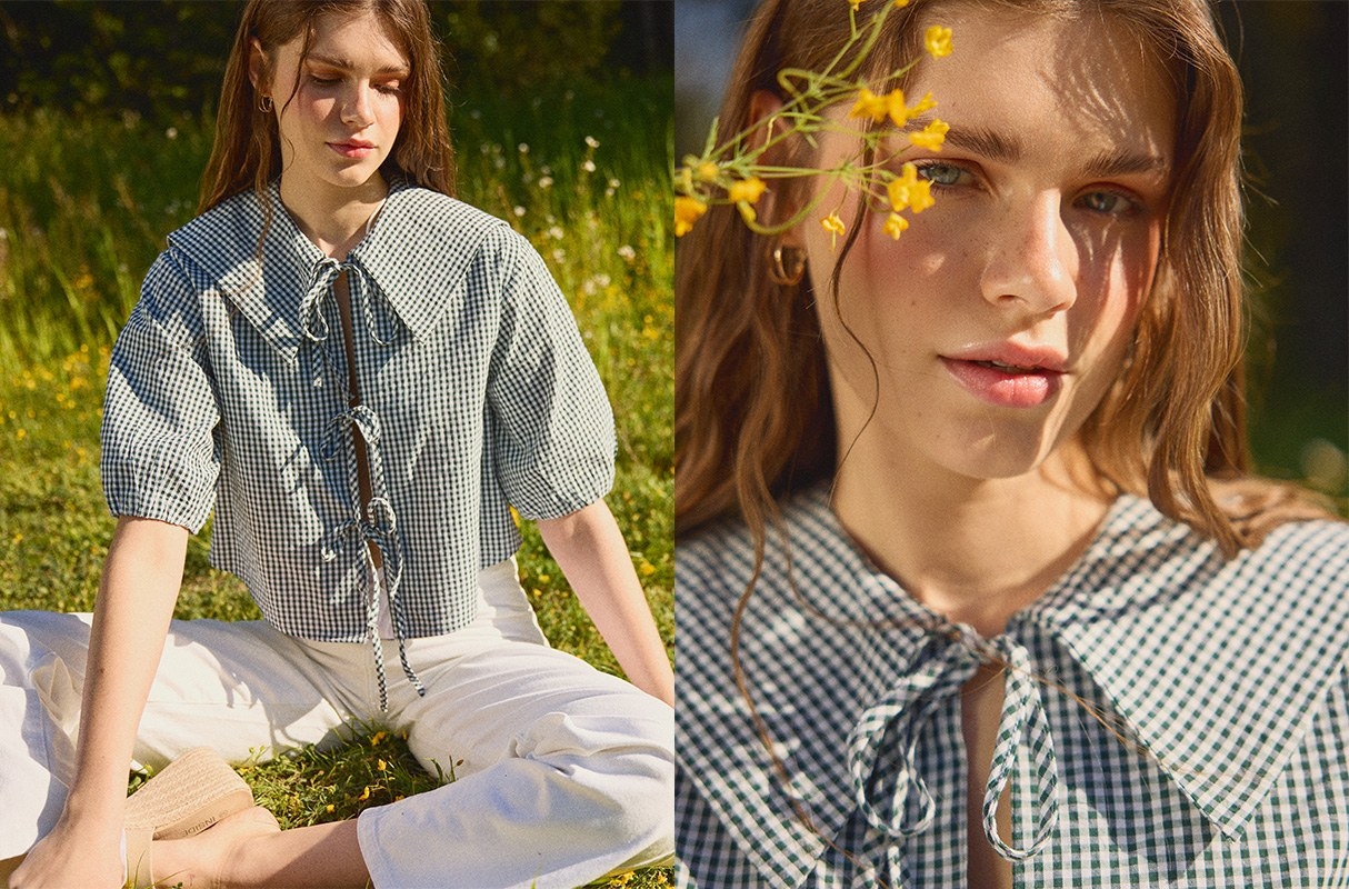 Camisa gola bebê laços verde escuro vista meia frontal