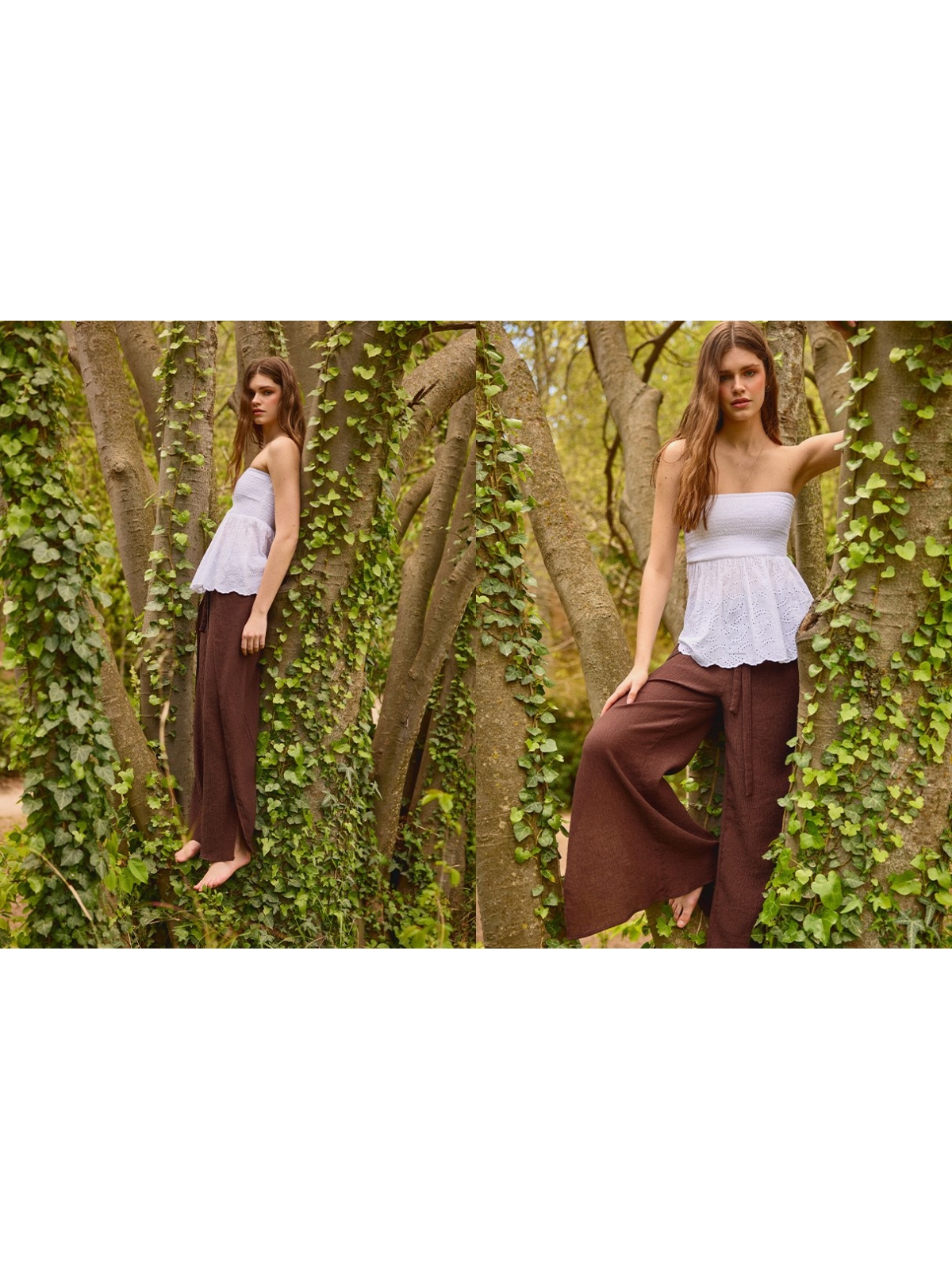 %NewExtra% Fluid wide-leg pants with a bow brown