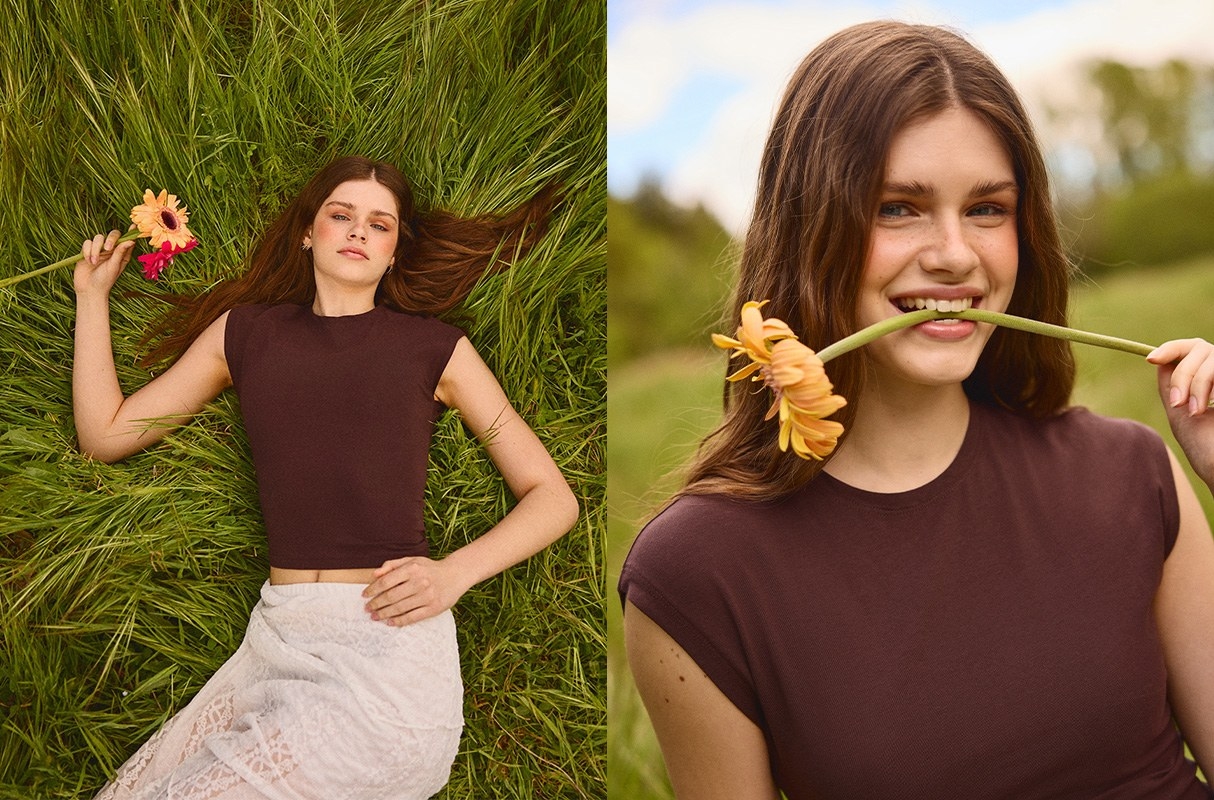 Fitted basic crop top shirt chocolate middle front view