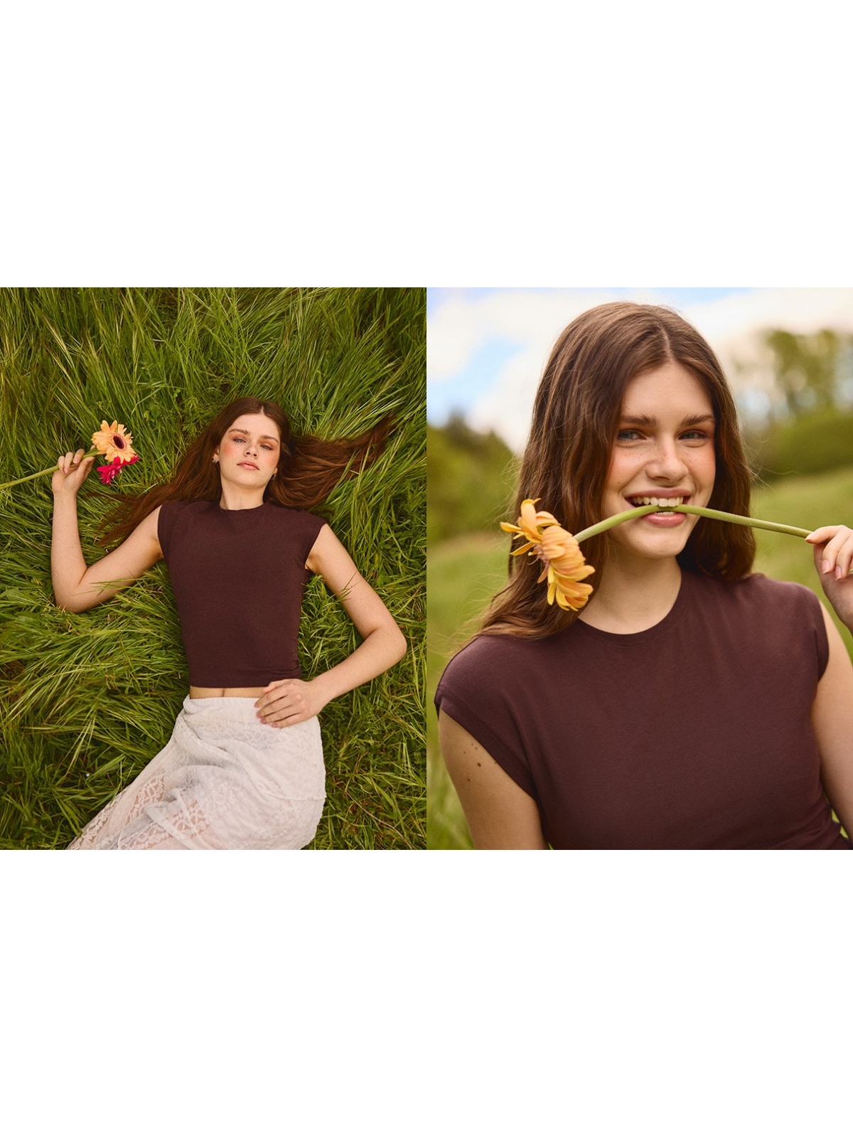 %NewExtra% Fitted basic crop top shirt chocolate