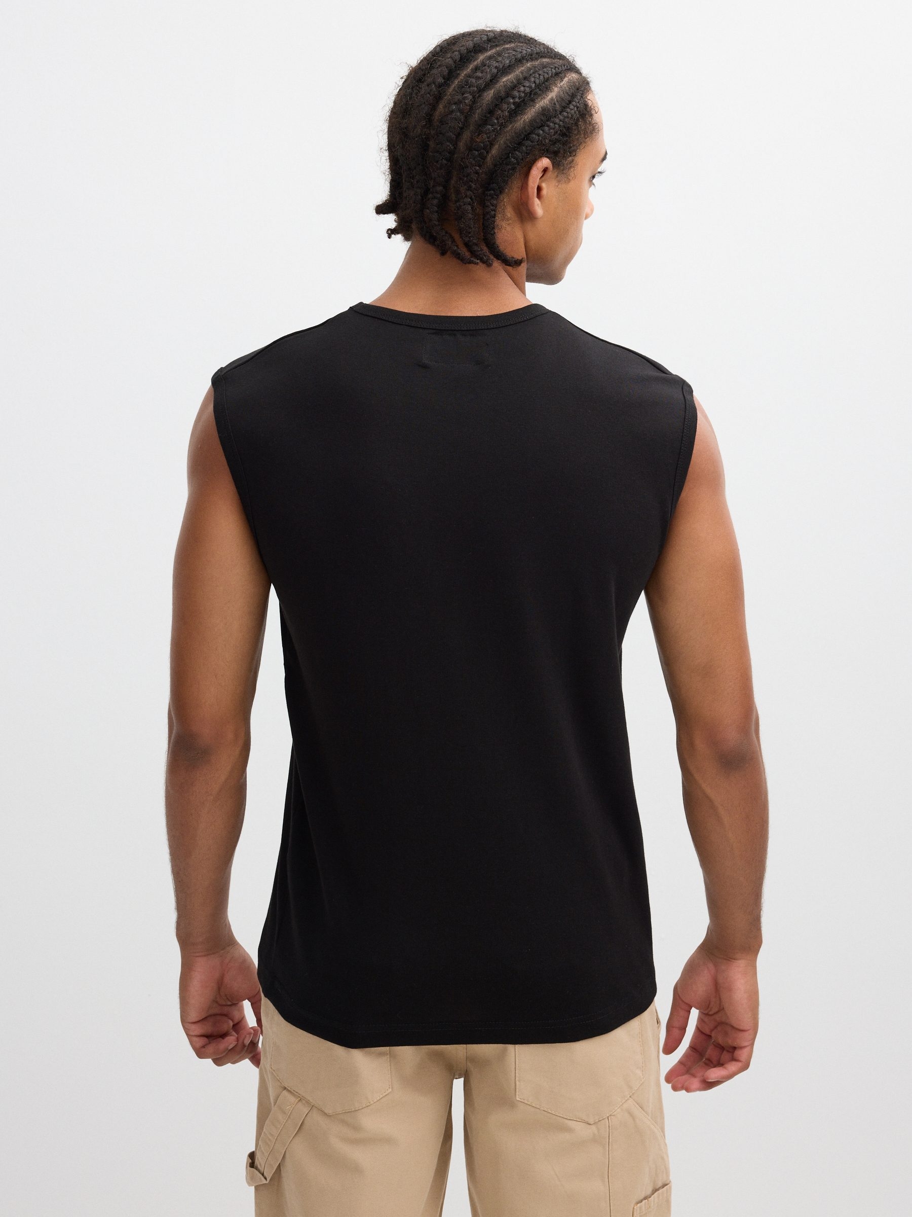 White basic sleeveless shirt black middle front view