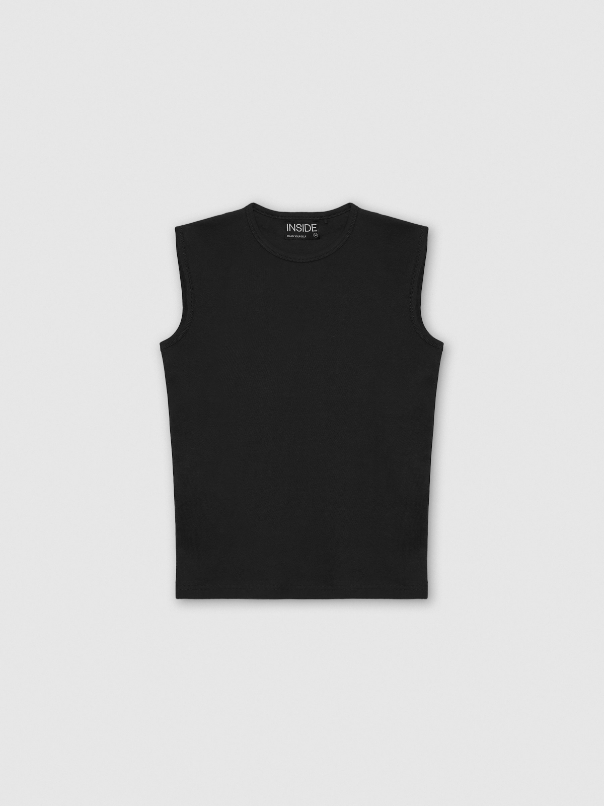 %Pto% Camiseta básica sin mangas blanca negro vista frontal
