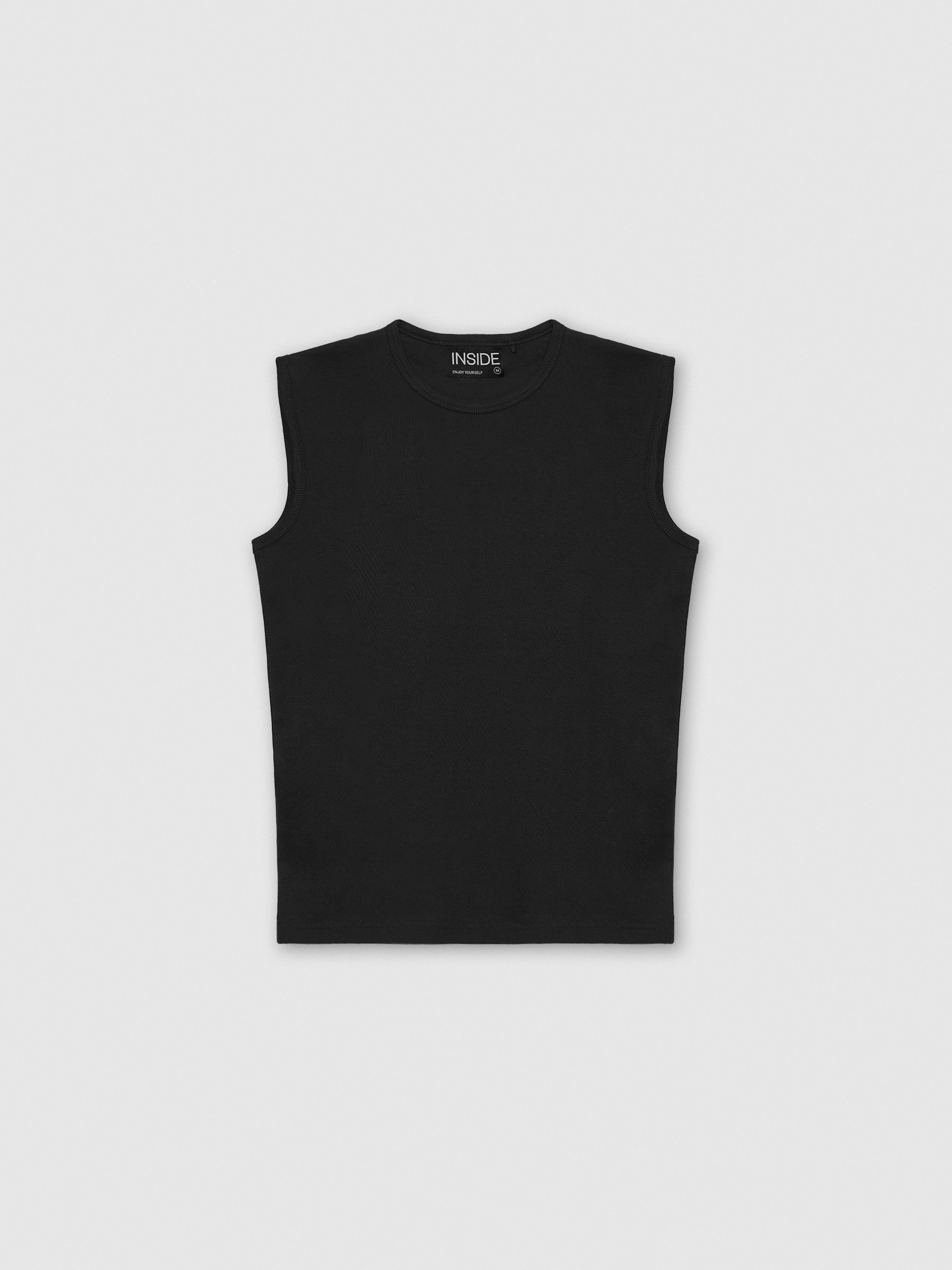White basic sleeveless shirt black middle front view