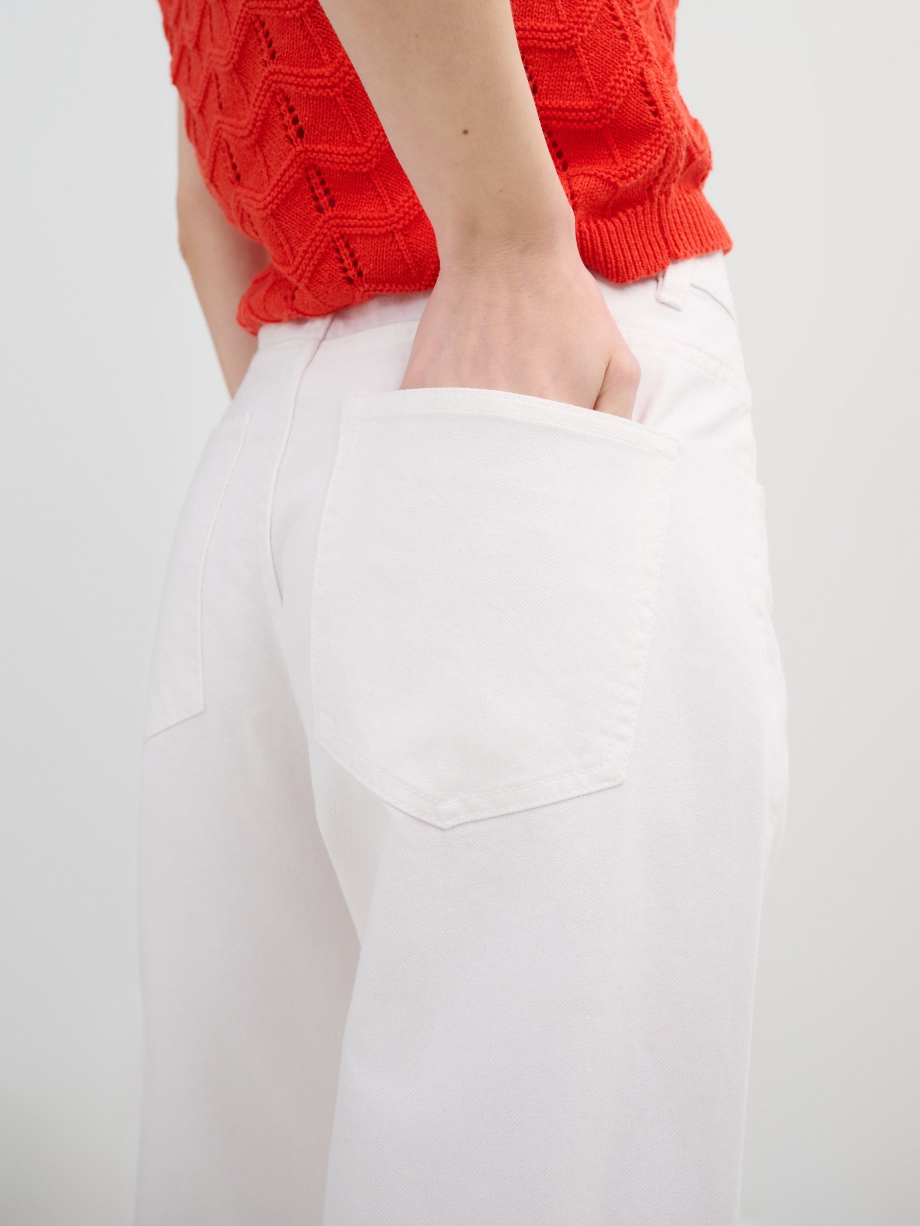 Straight twill pants white front view