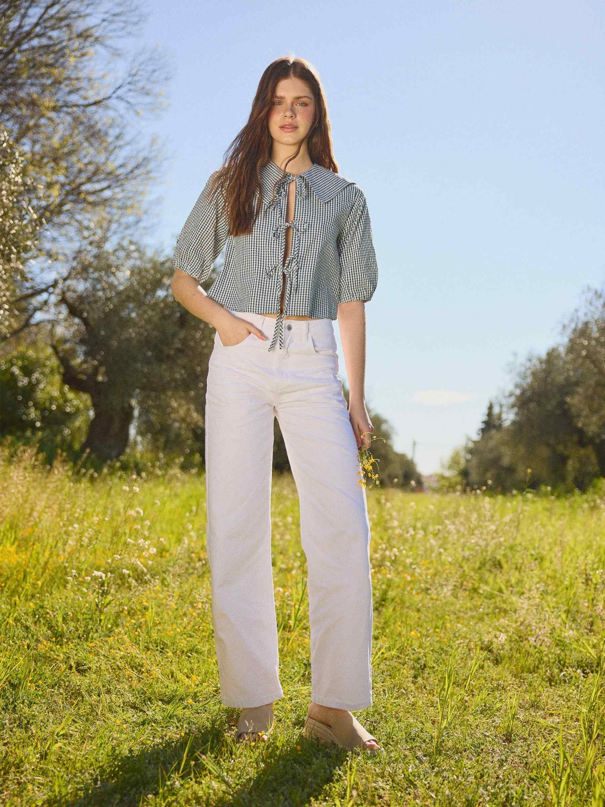 %New% Pantalón recto sarga blanco