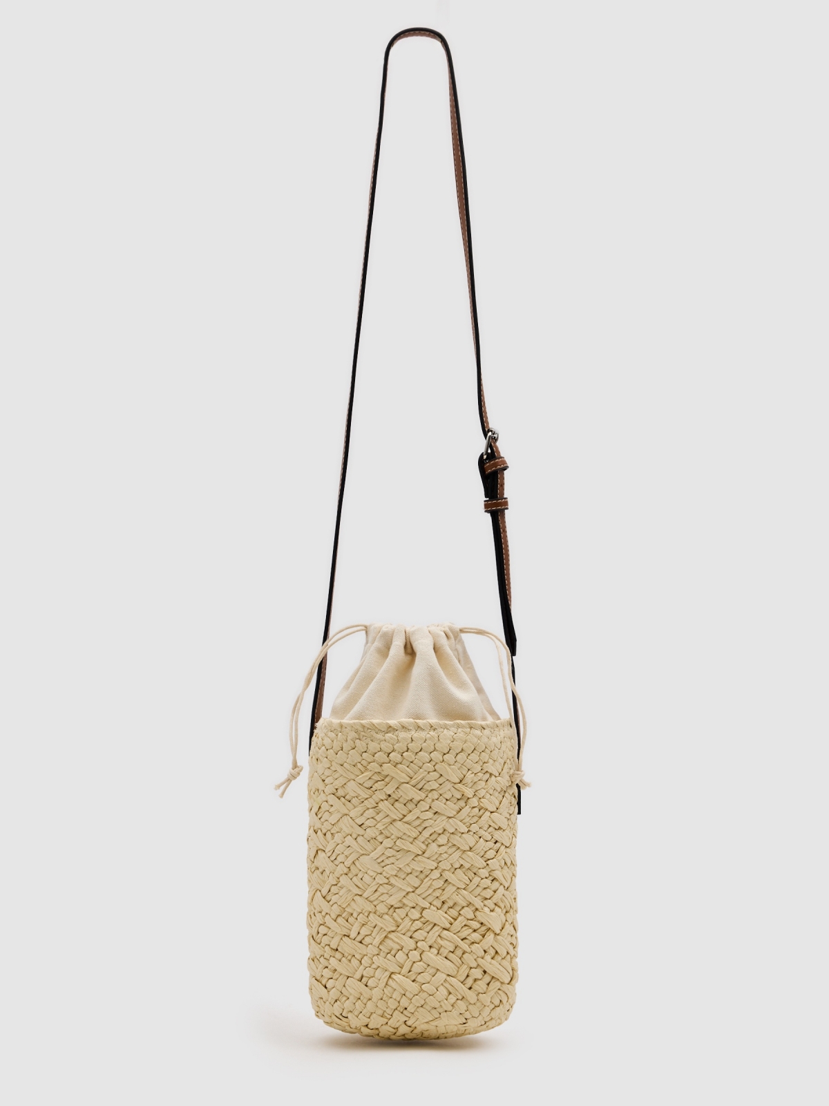 Bolsa cesta de juta bege vista geral traseira