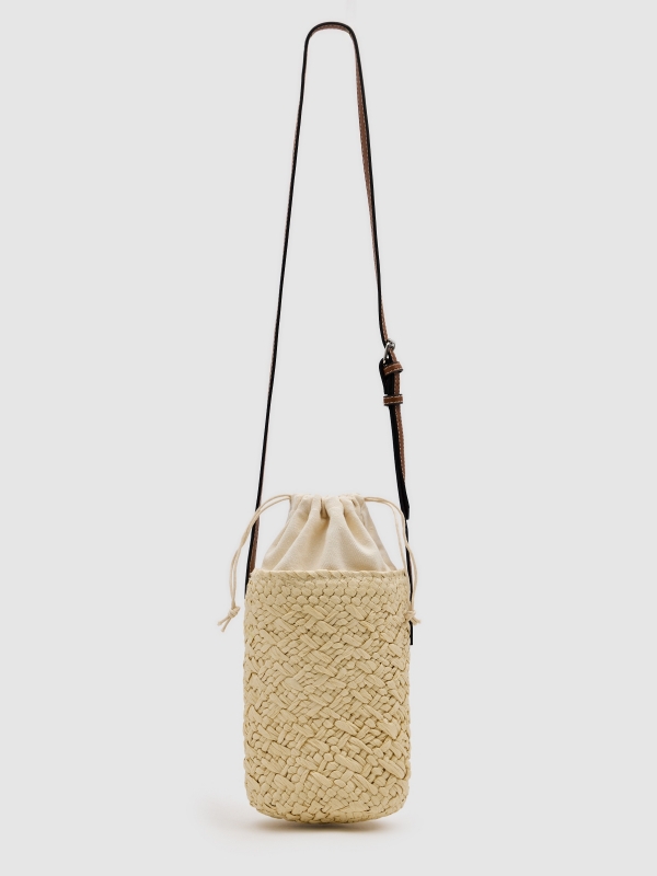 Bolsa cesta de juta bege vista geral traseira