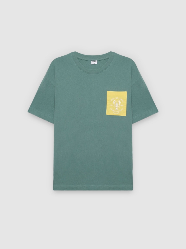  Printed pocket T-shirt green front view