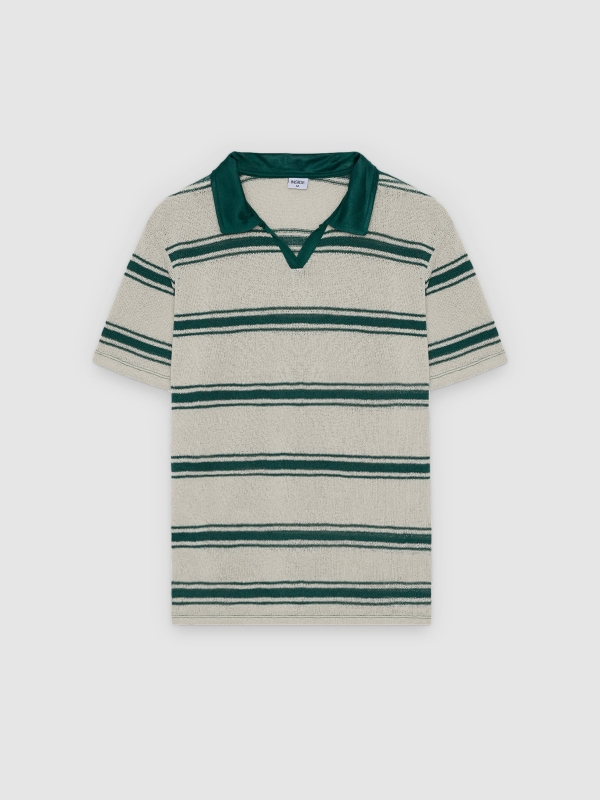  Striped polo buttons light green front view