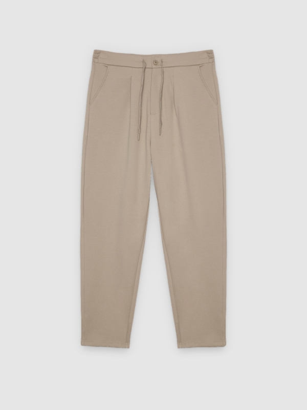  Fleece joggers with drawstrings beige front view