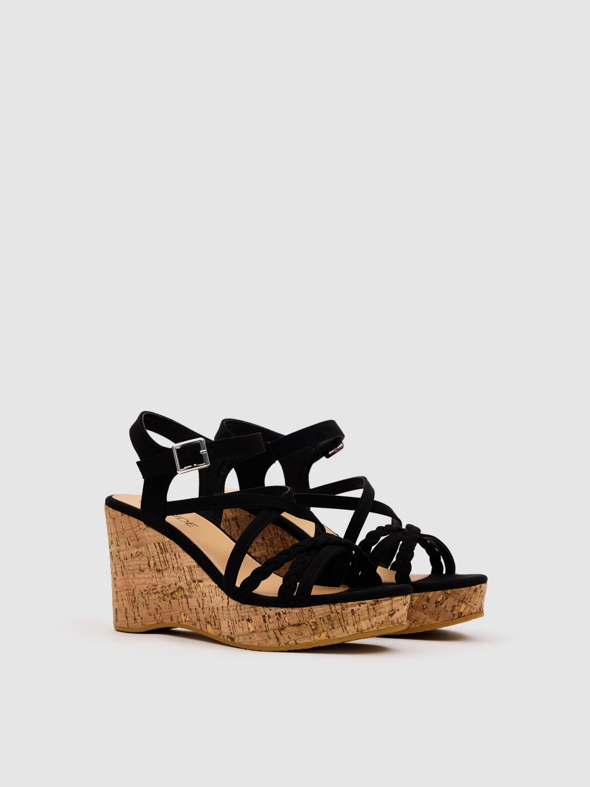 Wedges braided strips black 45º front view