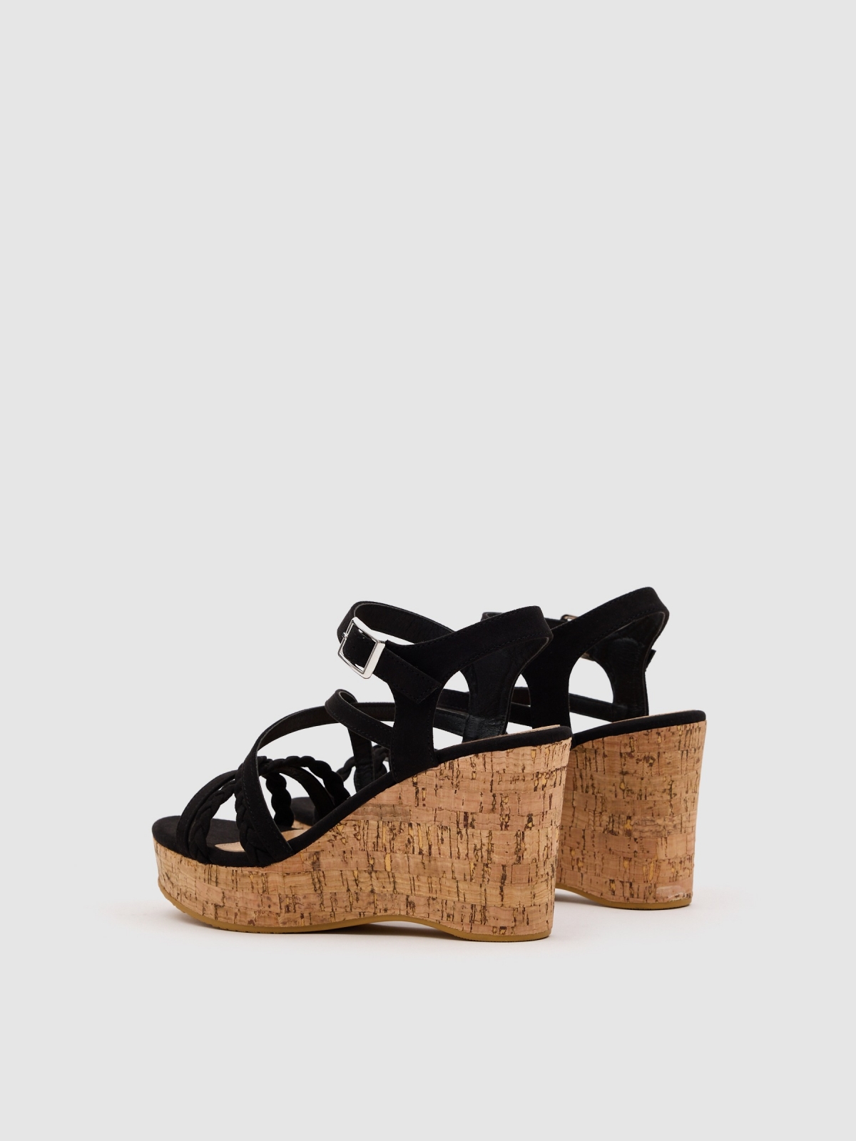 Wedges braided strips black 45º back view