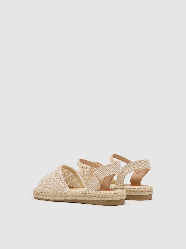 Sandalias yute bordada beige blanco roto vista trasera 45º