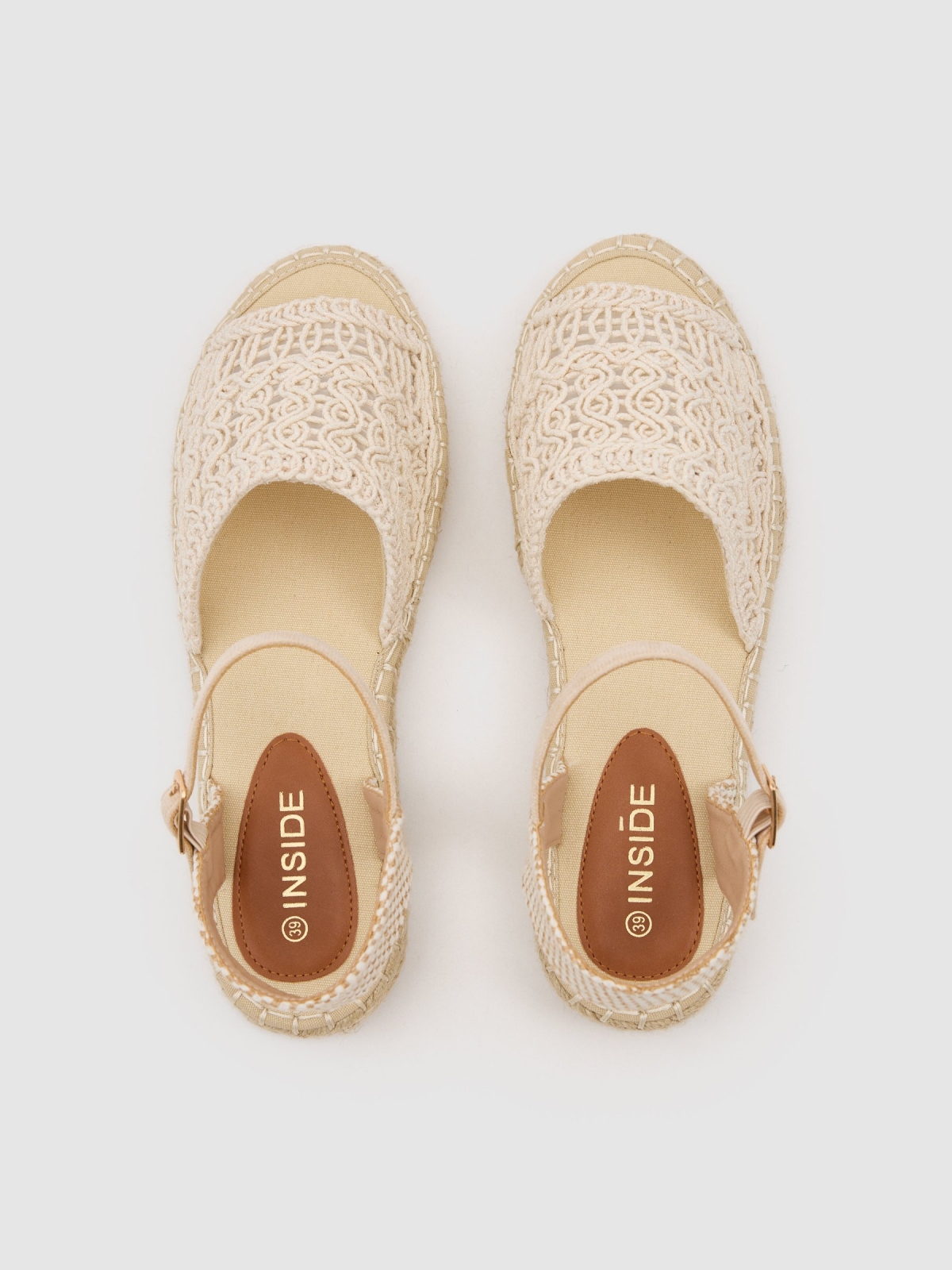 Sandalias yute bordada beige blanco roto vista cenital