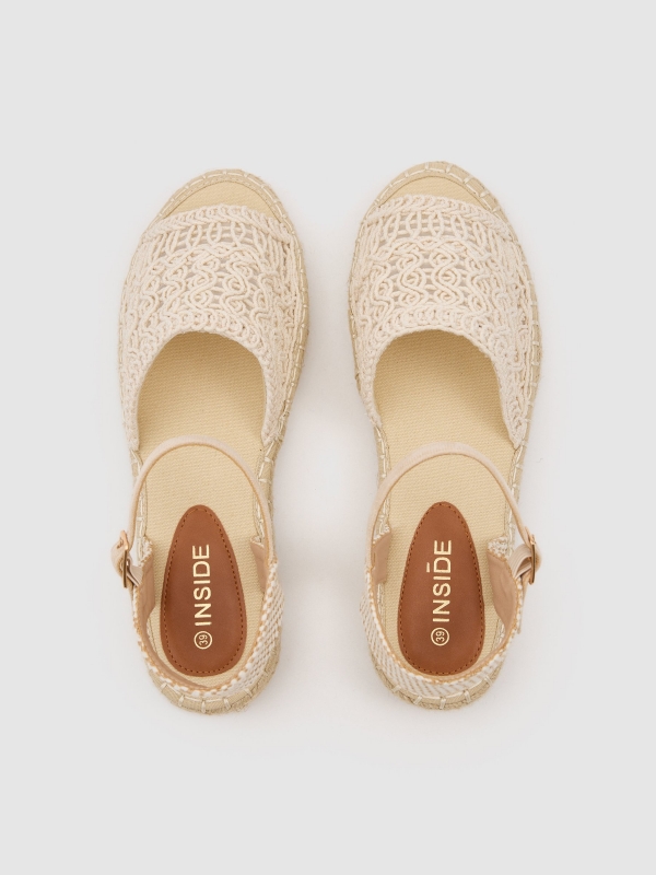 Beige embroidered jute sandals off white zenithal view