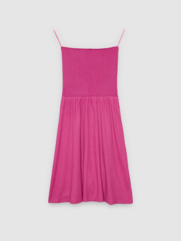  Mini smocked bandeau dress magenta pink front view