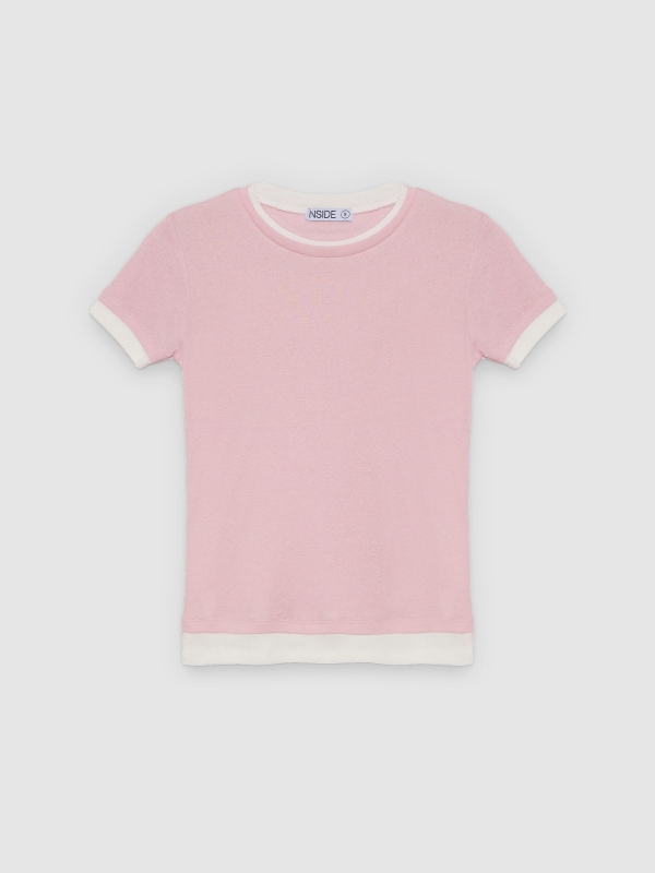  Double-layer effect T-shirt light pink front view