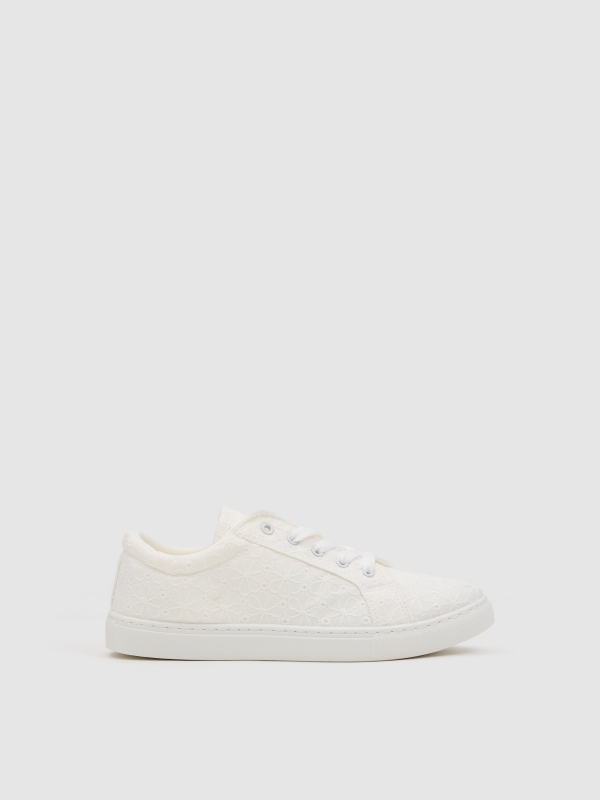 Deportiva loneta bordada plataforma blanco