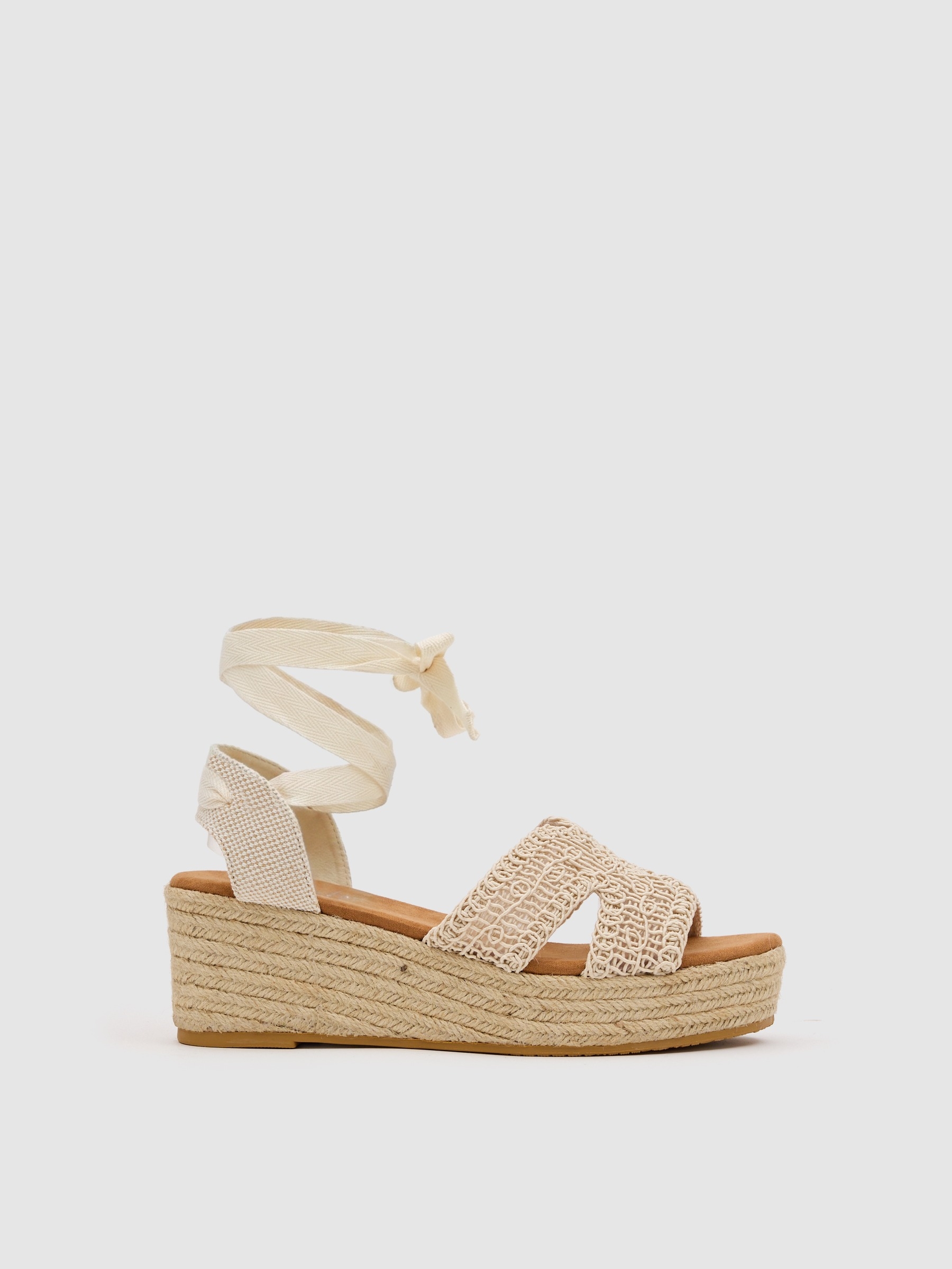 Canvas jute crochet wedge beige