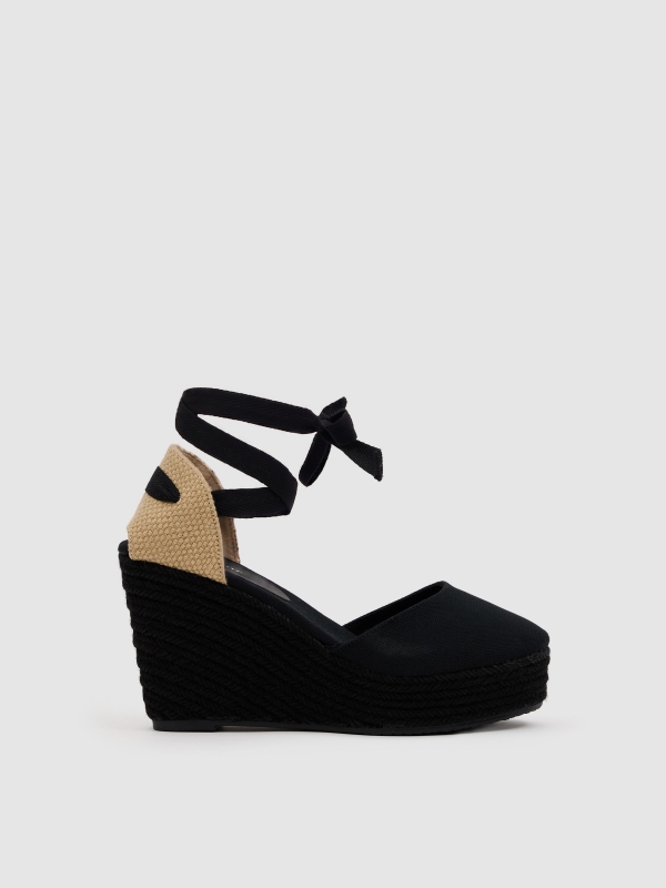 Jute canvas wedge with bow black