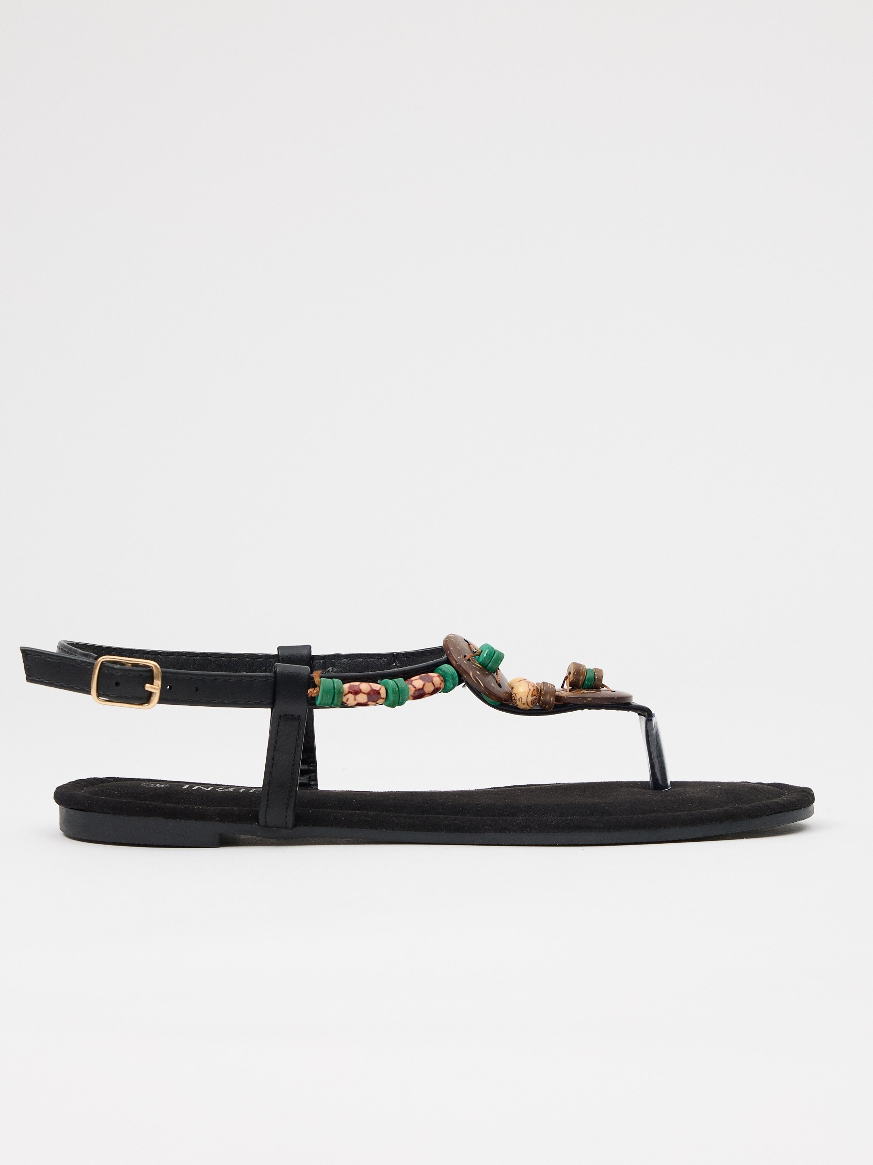 Sandalia dedo tira con avalorios multicolor