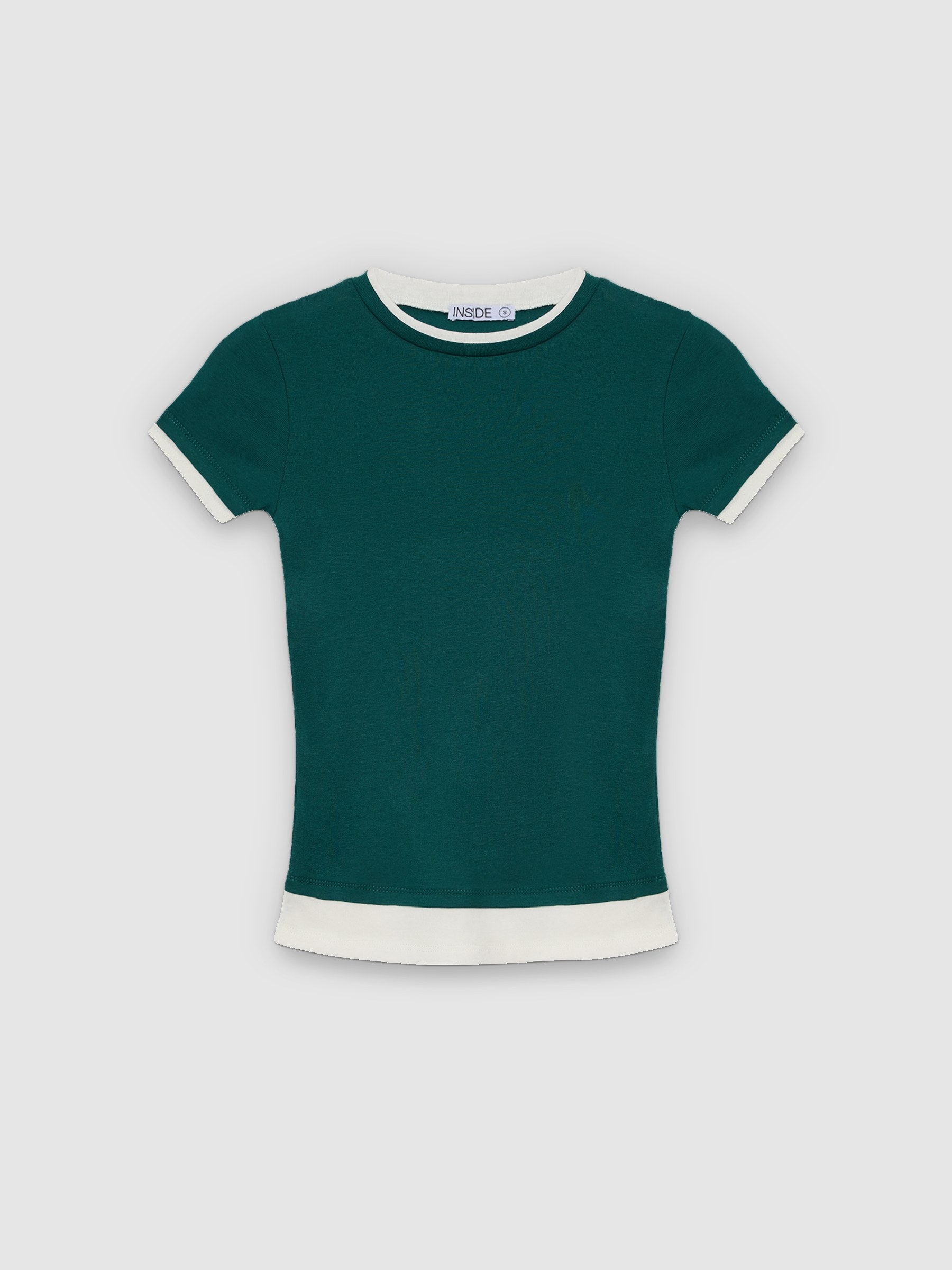 Double-layer effect T-shirt dark green middle front view