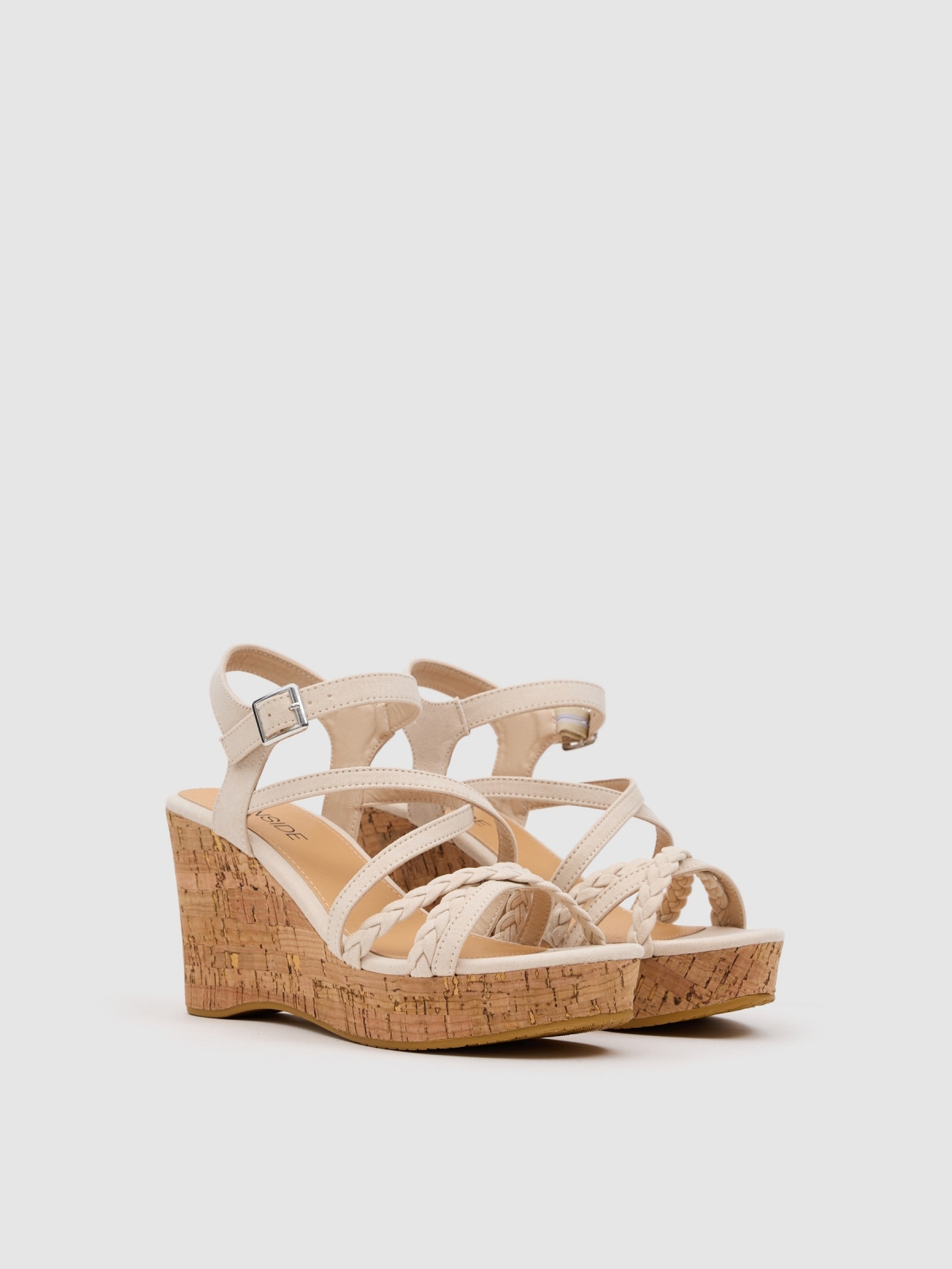 Wedge-strap sandal beige 45º front view
